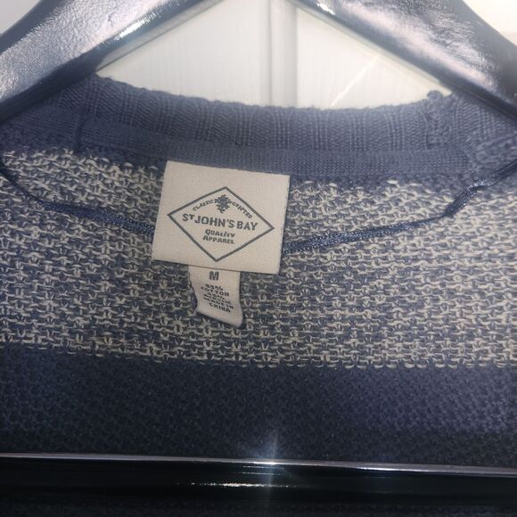 St. Johns Bay Sweater Womens Med Open Front Cardigan Pockets Knit Stripe Blue - Picture 3 of 4